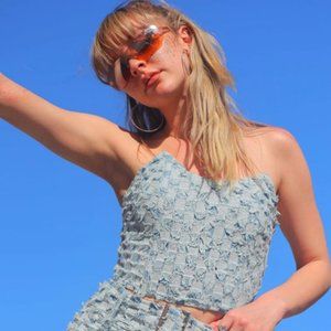 BULLETSHOT DENIM CORSET TOP IN LIGHT WASH